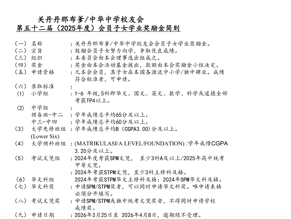 第五十二届(2025年度)会员子女学业奖励金简则